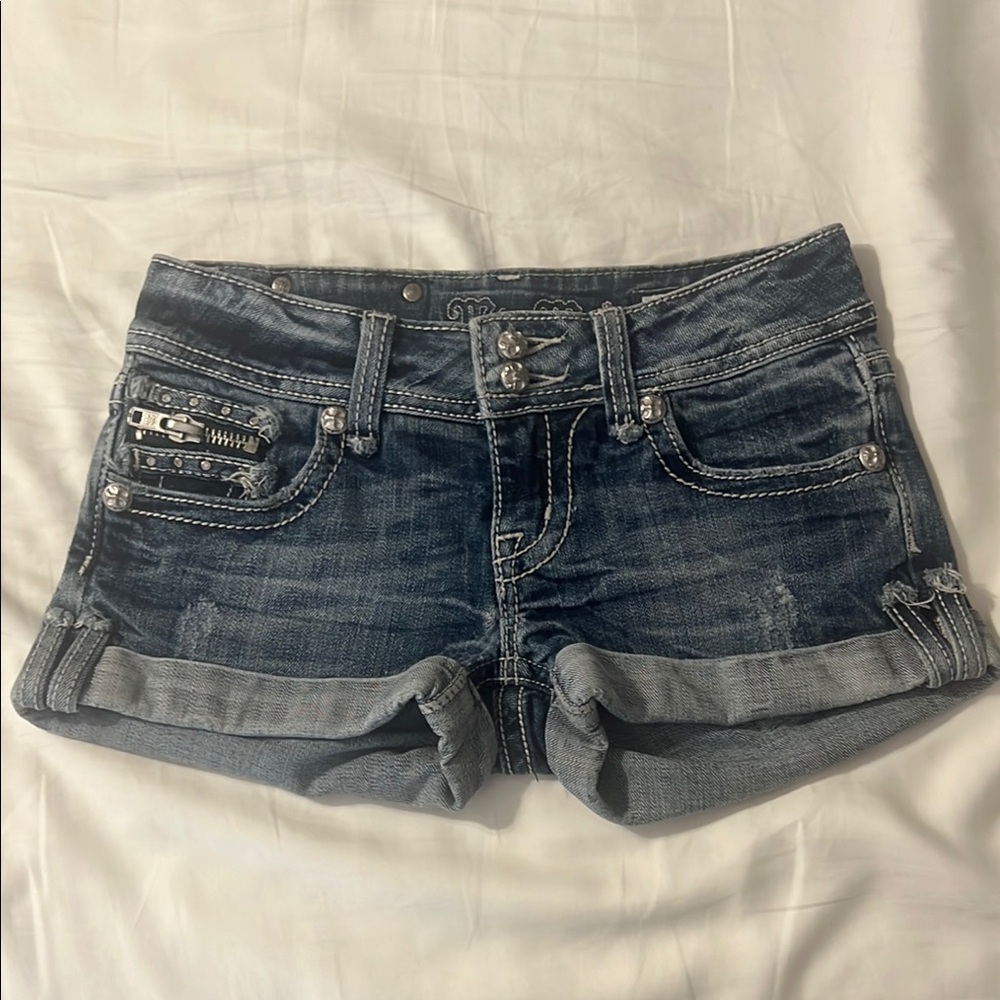 Miss Me Dark Blue Jean Shorts